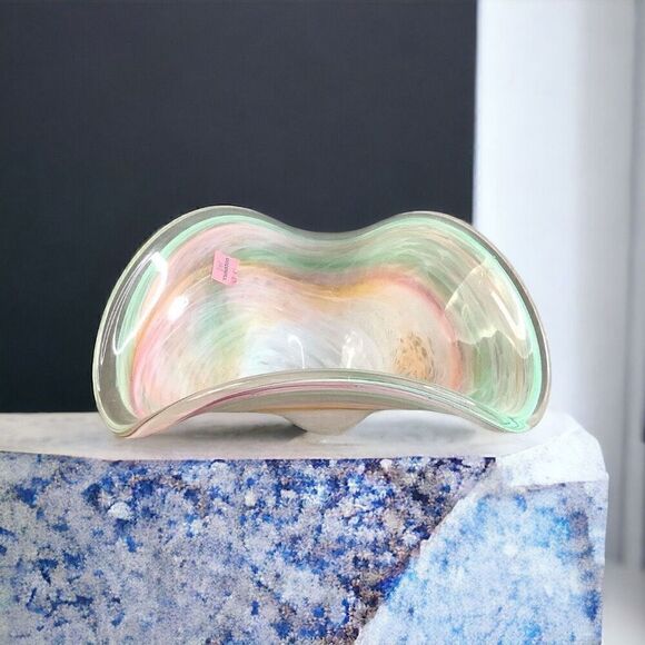 Murano Italian Art Glass Bowl Centerpiece Colorful Pastel Swirl Rainbow - Picture 1 of 6